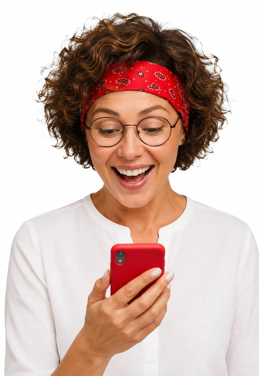 Agente immobilière souriante consultant son estimateur sur son mobile