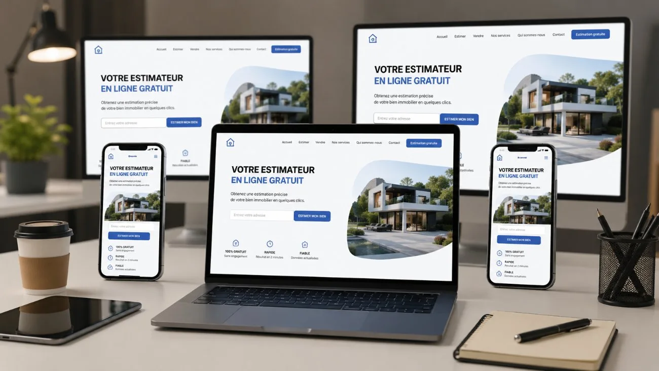 Estimateur en ligne personnalisé affiché sur ordinateur, tablette et mobile