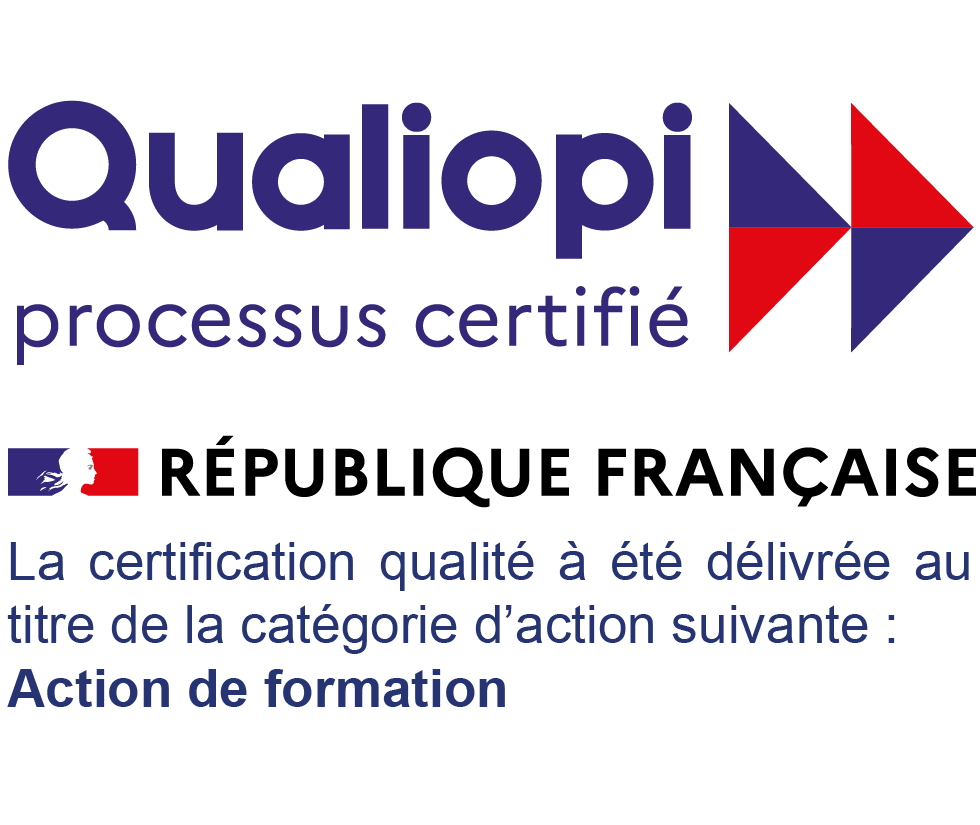 Qualiopi — processus certifié · République Française · La certification qualité a été délivrée au titre de la catégorie d'action suivante : Action de formation