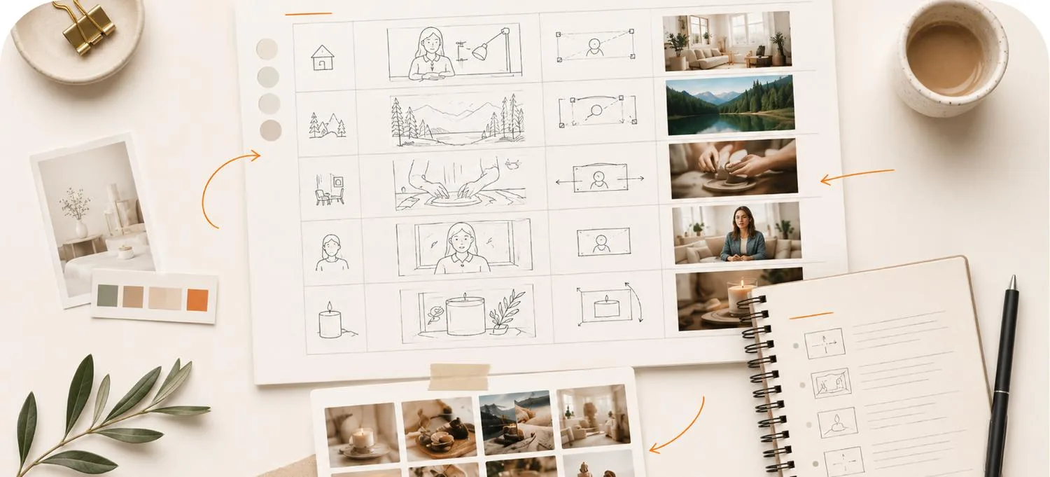 Storyboard et plan vidéo de la séquence storytelling